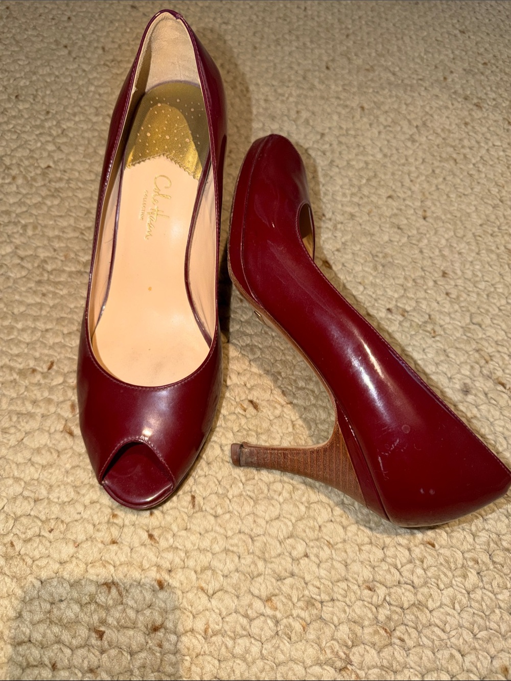 Cole Haan Burgundy Patent Leather Peep-Toe pumps, size 10.5